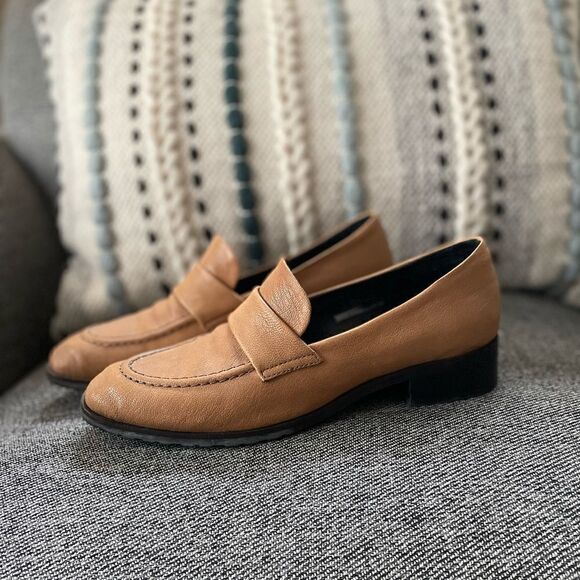 Textured leather heeled loafer 40 TAN - Picture 5 of 14